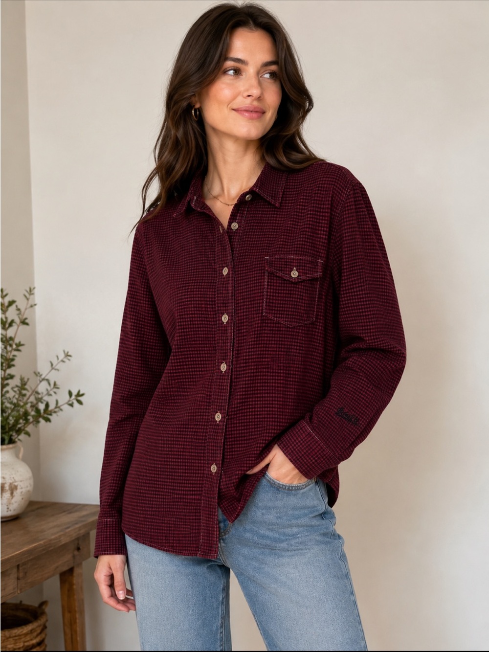Woolrich Women’s XL Red Black Plaid Cotton Button Front Shirt Workwear